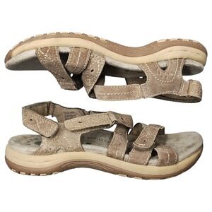 Earth Origins Shane Sport Sandals Women's US Size 6.5M Brown Leather Hook & Loop